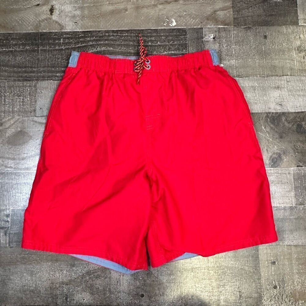 Nike Men’s Size Large Board Shorts Red Grey Swim Trunks Elastic Waist Beach Surf